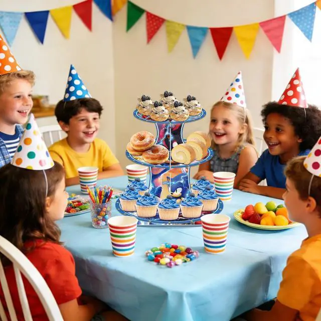 Alt view image 3 of 7 - Sonic Party Decorations Sonic Cupcake Stand Birthday Party Cake Supplies Set