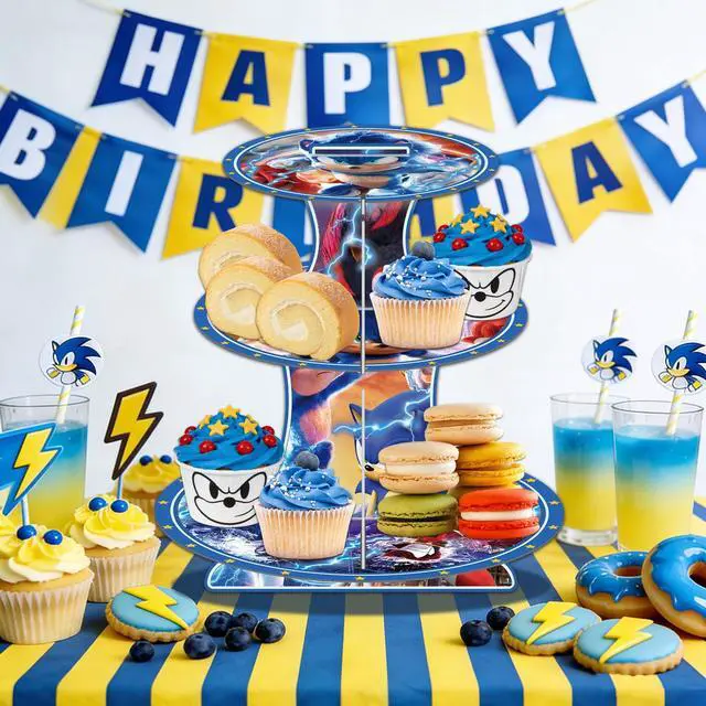 Alt view image 4 of 7 - Sonic Party Decorations Sonic Cupcake Stand Birthday Party Cake Supplies Set
