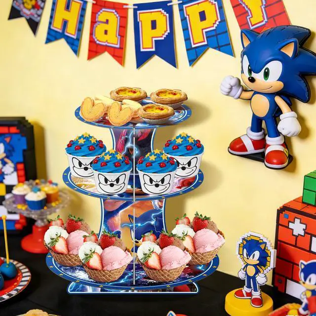 Alt view image 5 of 7 - Sonic Party Decorations Sonic Cupcake Stand Birthday Party Cake Supplies Set