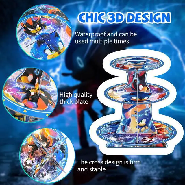 Alt view image 6 of 7 - Sonic Party Decorations Sonic Cupcake Stand Birthday Party Cake Supplies Set