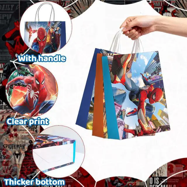 Alt view image 6 of 7 - 18 Pcs Spiderman Party Favors Gift Bag Avengers Goodie Bags Loot Bags Food Bags