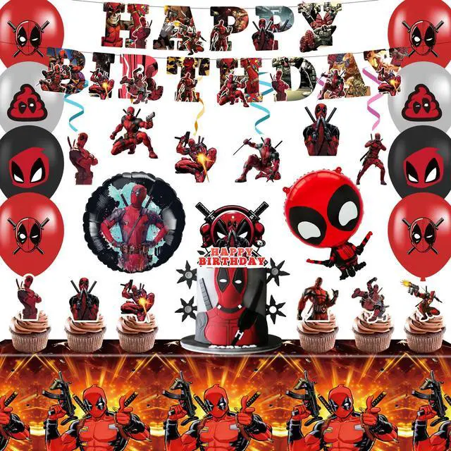Main image of Deadpool Party Decoration Spider Man Birthday Supplies Set Balloons Cake Topper