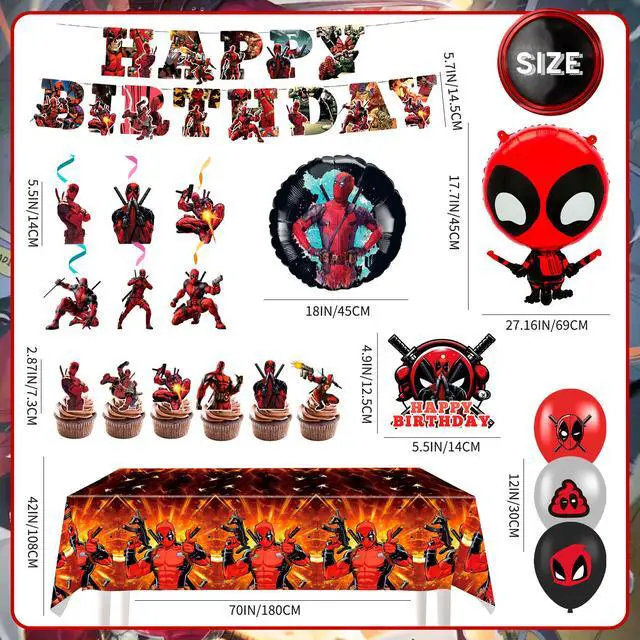 Alt view image 7 of 7 - Deadpool Party Decoration Spider Man Birthday Supplies Set Balloons Cake Topper
