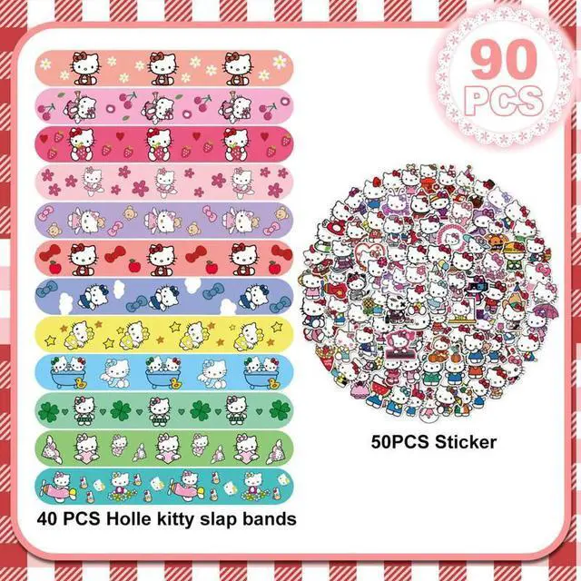 Alt view image 2 of 7 - Hello Kitty Themed Birthday Party Favors Slap Bracelets Bracelets Stickers