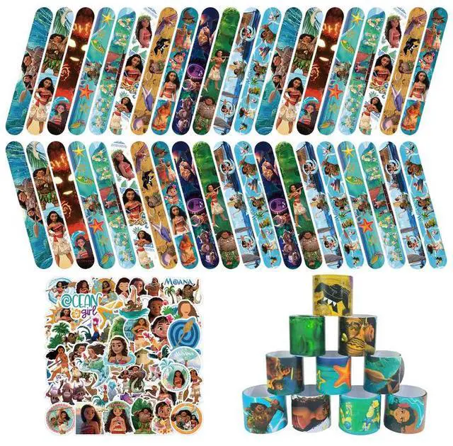 Main image of Moana Theme Birthday Party Favors Slap Bracelets Stickers for Boys and Girls