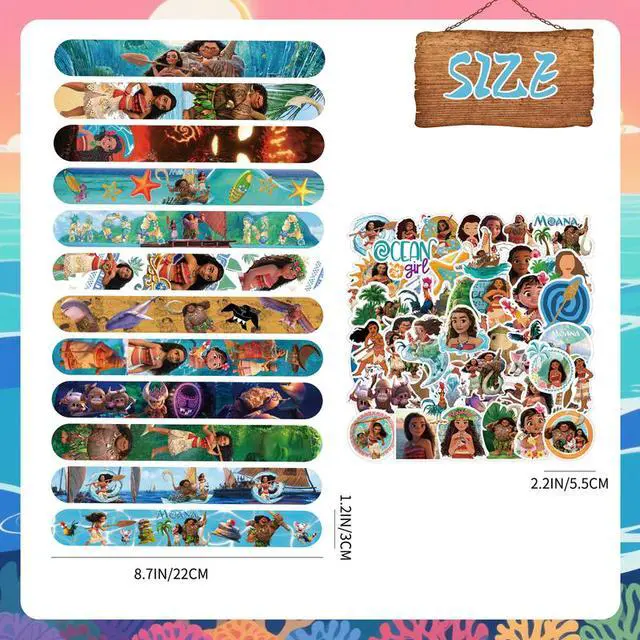 Alt view image 7 of 7 - Moana Theme Birthday Party Favors Slap Bracelets Stickers for Boys and Girls