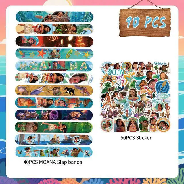 Alt view image 2 of 7 - Moana Theme Birthday Party Favors Slap Bracelets Stickers for Boys and Girls