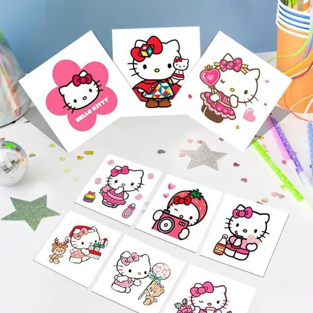Alt view image 6 of 7 - Hello Kitty Themed Stickers Tattoo Stickers Set Kids Birthday Party Favors