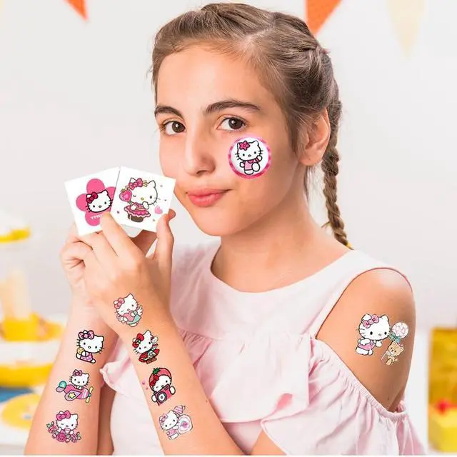 Alt view image 5 of 7 - Hello Kitty Themed Stickers Tattoo Stickers Set Kids Birthday Party Favors