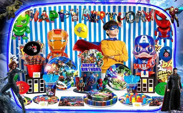Alt view image 7 of 7 - Avengers Decorations Tableware Set Banner Napkins Tablecloth Balloons Avengers