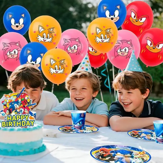 Alt view image 4 of 7 - Sonic Birthday Decorations, 99 Pcs Sonic Party Decorations & Sonic Party Tableware Set - Sonic Decorations Banners Balloons Backdrop Napkins Tablecloth and Other Sonic Birthday Party Supplies for Kids