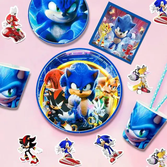 Alt view image 6 of 7 - Sonic Birthday Decorations, 99 Pcs Sonic Party Decorations & Sonic Party Tableware Set - Sonic Decorations Banners Balloons Backdrop Napkins Tablecloth and Other Sonic Birthday Party Supplies for Kids
