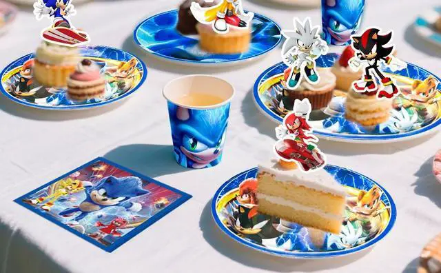 Alt view image 7 of 7 - Sonic Birthday Decorations, 99 Pcs Sonic Party Decorations & Sonic Party Tableware Set - Sonic Decorations Banners Balloons Backdrop Napkins Tablecloth and Other Sonic Birthday Party Supplies for Kids