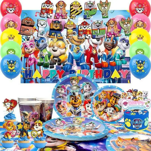 Main image of Paw Patrol Birthday Party Supplies, 101 Pcs Paw Patrol Party Decorations & Tableware Sets - Paw Patrol cake Toppers Balloons Backdrops Cups etc. Paw Patrol Themed Birthday Party Decorations for Kids