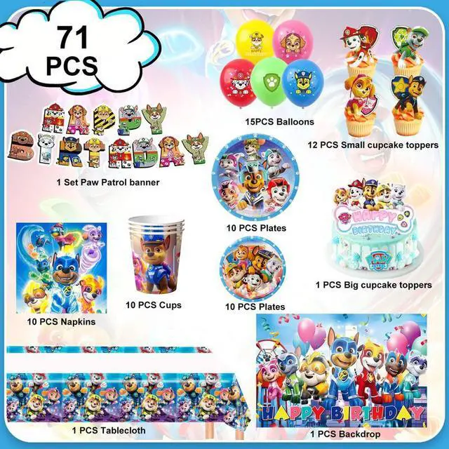 Alt view image 2 of 7 - Paw Patrol Birthday Party Supplies, 101 Pcs Paw Patrol Party Decorations & Tableware Sets - Paw Patrol cake Toppers Balloons Backdrops Cups etc. Paw Patrol Themed Birthday Party Decorations for Kids