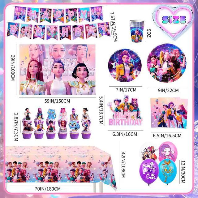Alt view image 7 of 7 - 112 Pcs Kpop Demon Hunter Birthday Decorations & Tableware Set - Kpop Demon Hunter Party Banner Balloons Plates etc Kpop Demon Hunter Party Decorations