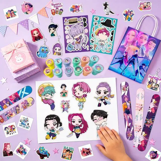 Alt view image 3 of 7 - 227 Pcs Kpop Demon Hunter Birthday Party Favor-Kpop Demon Hunter Gift Bags Stickers Keychains Acrylic Badges etc Kpop Demon Hunter Party Goodie Bags Stuffer