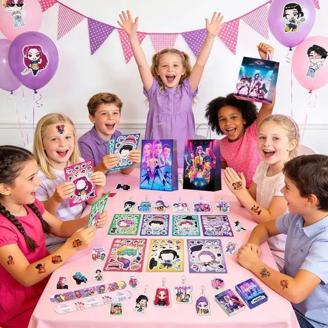 Alt view image 4 of 7 - 227 Pcs Kpop Demon Hunter Birthday Party Favor-Kpop Demon Hunter Gift Bags Stickers Keychains Acrylic Badges etc Kpop Demon Hunter Party Goodie Bags Stuffer
