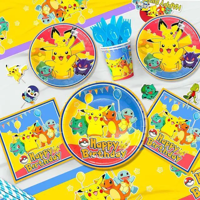 Alt view image 5 of 7 - Pokemon Party Supplies, 136pcs Pokemon Birthday Decorations & Tableware Set Including Pokemon Decorations Plates Napkins & Pokemon Balloons Cake Topper etc Pokemon Theme Birthday Decorations for Kids