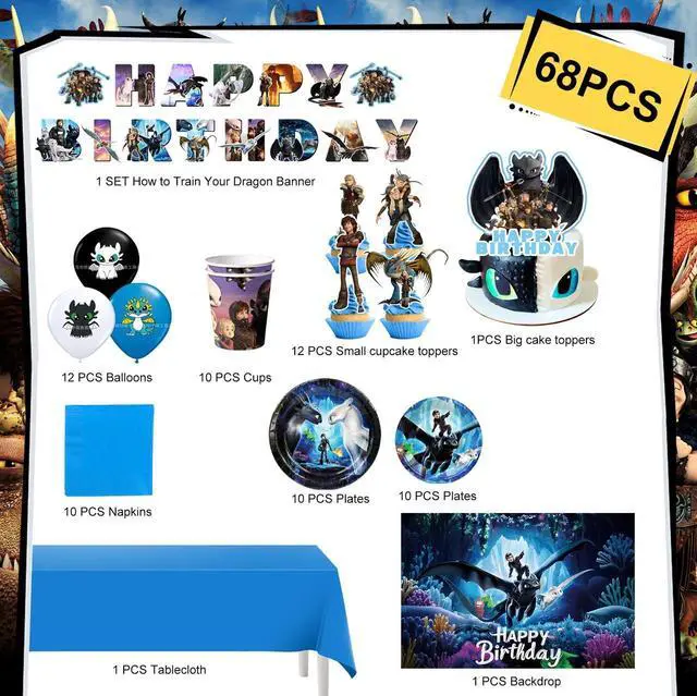 Alt view image 2 of 7 - 98 Pcs How to Train Your Dragon Birthday Party Supplies-Banner Balloons Plate Cup etc How to Train Your Dragon Party Decorations
