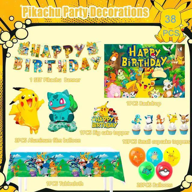 Alt view image 2 of 7 - Pokemon Party Supplies, 38 Pcs Pokemon Birthday Decorations Set - Pokemon Balloons Banners Cake Topper & Pokemon Birthday Balloons for Kids Pokemon Birthday Party Decorations