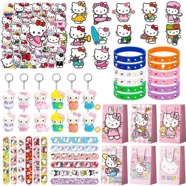 Main image of Hello Kitty Party Favors, 110 Pcs All-in-One Hello Kitty Birthday Party Favors Set, Including Hello Kitty Party Favor Bags, Stickers, Bracelets Other Hello Kitty Party Favors for Party Supplies