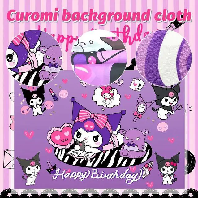 Alt view image 5 of 7 - Kuromi Birthday Party Decoration Supplies, 114 Pcs Kuromi Party Supplies including Kuromi Cake Toppers Balloons Banners Plates Napkins Cups Kuromi Party Decorations for Girls and Boys