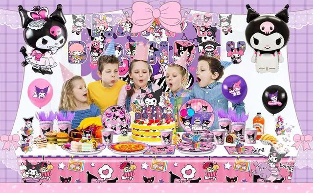 Alt view image 7 of 7 - Kuromi Birthday Party Decoration Supplies, 114 Pcs Kuromi Party Supplies including Kuromi Cake Toppers Balloons Banners Plates Napkins Cups Kuromi Party Decorations for Girls and Boys