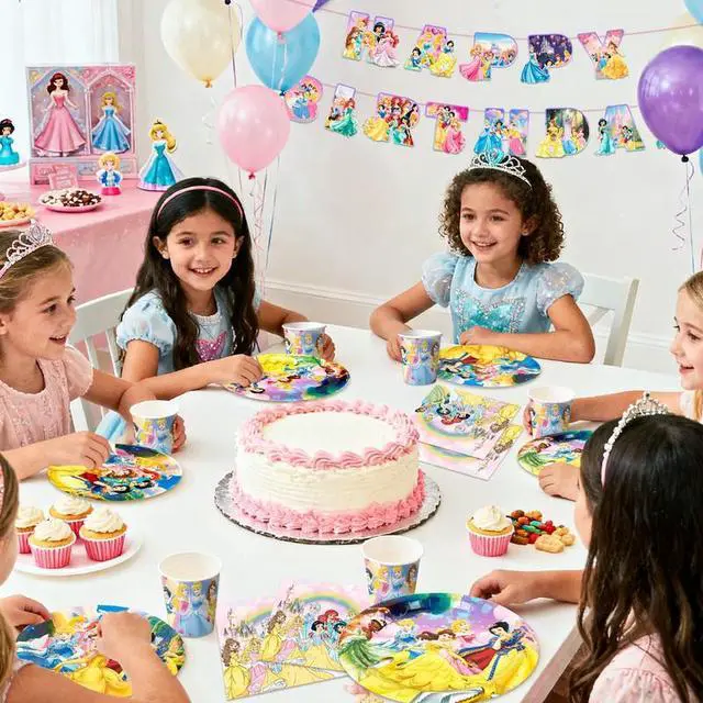 Alt view image 4 of 7 - Princess Birthday Decorations Tableware,126 Pcs Princess Party Decorations Set - Princess Theme Party Plate Cups Napkins Tablecloth Banners etc Princess Birthday Party Supplies Serves 16