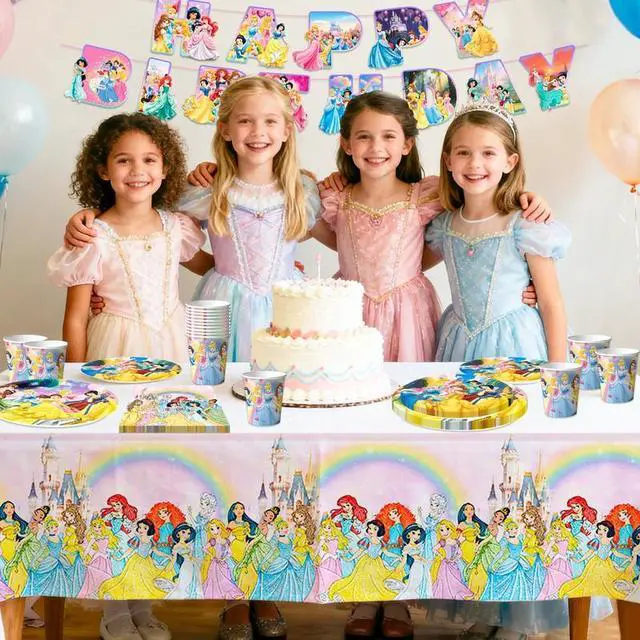 Alt view image 3 of 7 - Princess Birthday Decorations Tableware,126 Pcs Princess Party Decorations Set - Princess Theme Party Plate Cups Napkins Tablecloth Banners etc Princess Birthday Party Supplies Serves 16