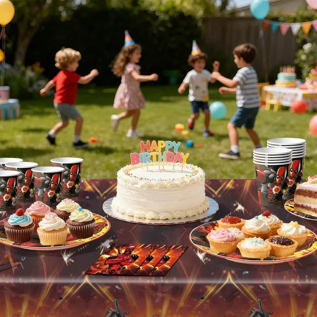 Alt view image 4 of 7 - Deadpool Party Tableware,114pcs Basketball Birthday Tableware Set - Deadpool Plates and NapkinsTablecloths & Deadpool Happy Birthday Banner etc Deadpool Themed Tableware for Kids,Serves 16
