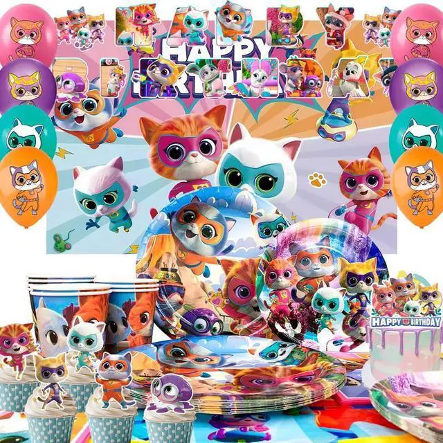Main image of Super Kitten Squad Birthday Party Decorations,112pcs Cute Cat Hero Theme Accessories - Super Kitten Squad Backdrop Plates Ballons etc Party Supplies for Super Kitten Themed Birthday Favors & Decor