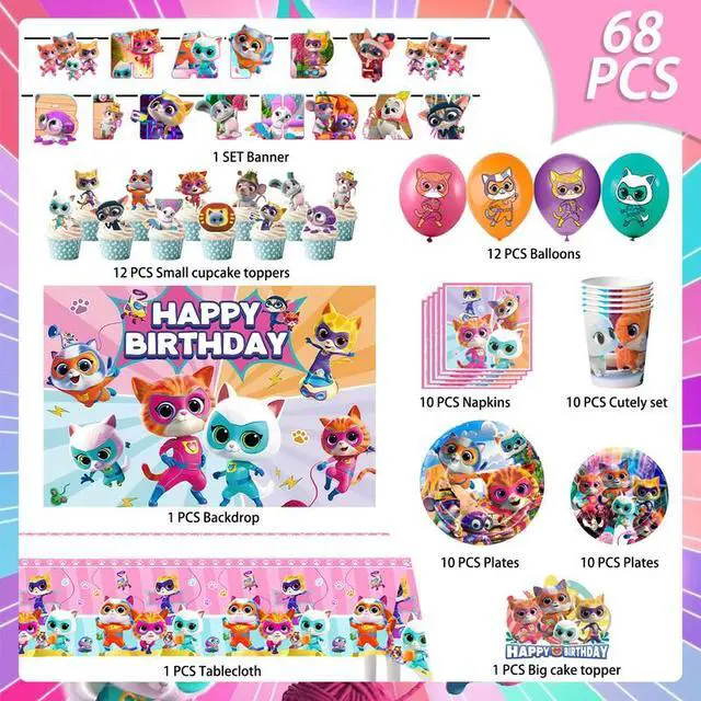 Alt view image 2 of 7 - Super Kitten Squad Birthday Party Decorations,112pcs Cute Cat Hero Theme Accessories - Super Kitten Squad Backdrop Plates Ballons etc Party Supplies for Super Kitten Themed Birthday Favors & Decor