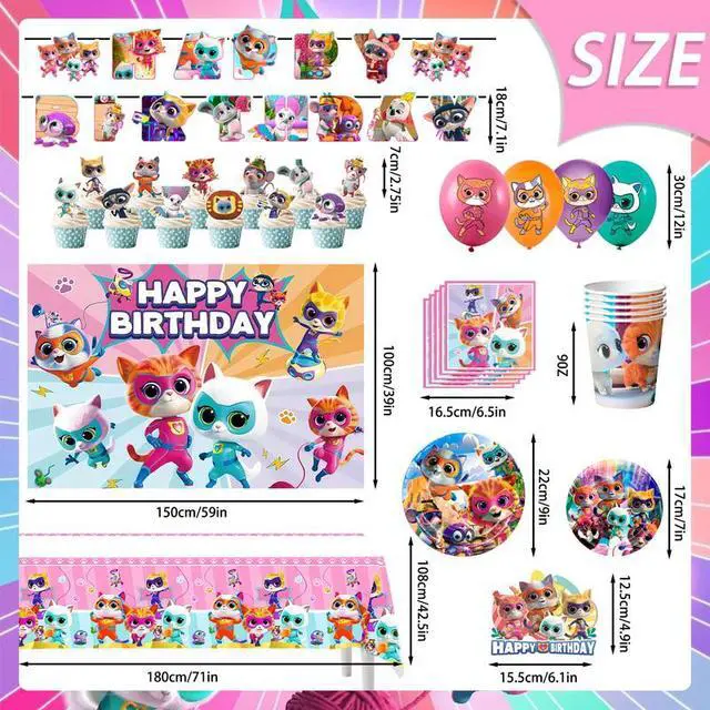 Alt view image 6 of 7 - Super Kitten Squad Birthday Party Decorations,112pcs Cute Cat Hero Theme Accessories - Super Kitten Squad Backdrop Plates Ballons etc Party Supplies for Super Kitten Themed Birthday Favors & Decor