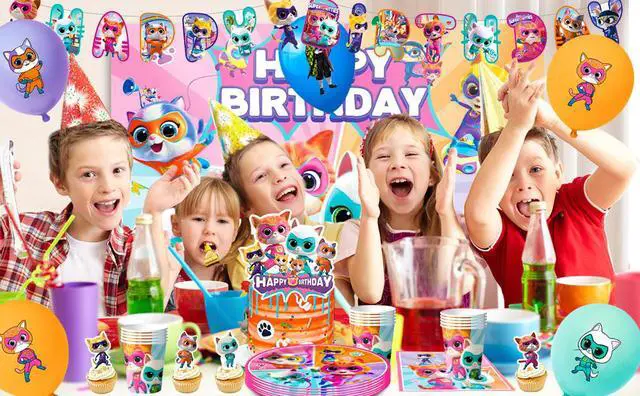 Alt view image 7 of 7 - Super Kitten Squad Birthday Party Decorations,112pcs Cute Cat Hero Theme Accessories - Super Kitten Squad Backdrop Plates Ballons etc Party Supplies for Super Kitten Themed Birthday Favors & Decor
