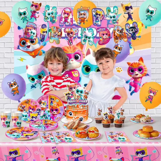 Alt view image 3 of 7 - Super Kitten Squad Birthday Party Decorations,112pcs Cute Cat Hero Theme Accessories - Super Kitten Squad Backdrop Plates Ballons etc Party Supplies for Super Kitten Themed Birthday Favors & Decor