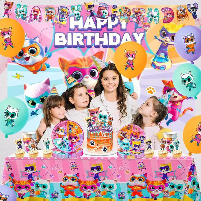 Alt view image 4 of 7 - Super Kitten Squad Birthday Party Decorations,112pcs Cute Cat Hero Theme Accessories - Super Kitten Squad Backdrop Plates Ballons etc Party Supplies for Super Kitten Themed Birthday Favors & Decor