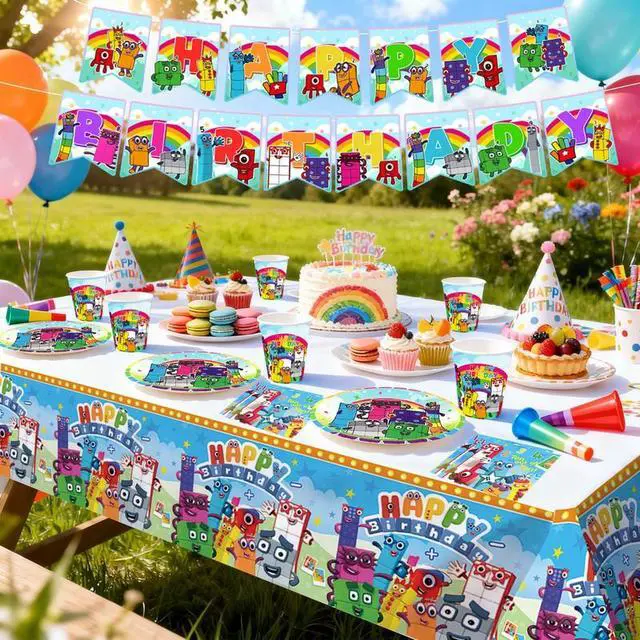 Alt view image 3 of 7 - 114pcs Number Blocks Party Tableware Set - Number Blocks Plates and Napkins Tablecloth & Happy Birthday Banner etc Number Blocks Themed Tableware for Number Blocks Party Decorations