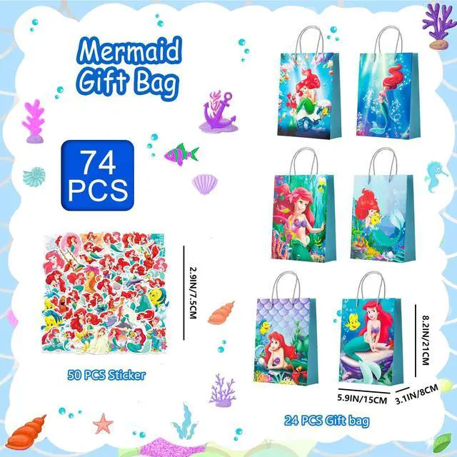 Alt view image 2 of 7 - Little Mermaid Party Favor Bags, Mermaid Party Bags Set Including 24pcs Mermaid Gift Bags, Little Mermaid Candy Bags & 50pcs Little Mermaid Stickers for Girls Kids Mermaid Party Decorations Supplies
