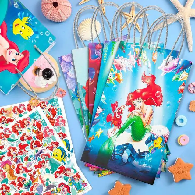 Alt view image 3 of 7 - Little Mermaid Party Favor Bags, Mermaid Party Bags Set Including 24pcs Mermaid Gift Bags, Little Mermaid Candy Bags & 50pcs Little Mermaid Stickers for Girls Kids Mermaid Party Decorations Supplies