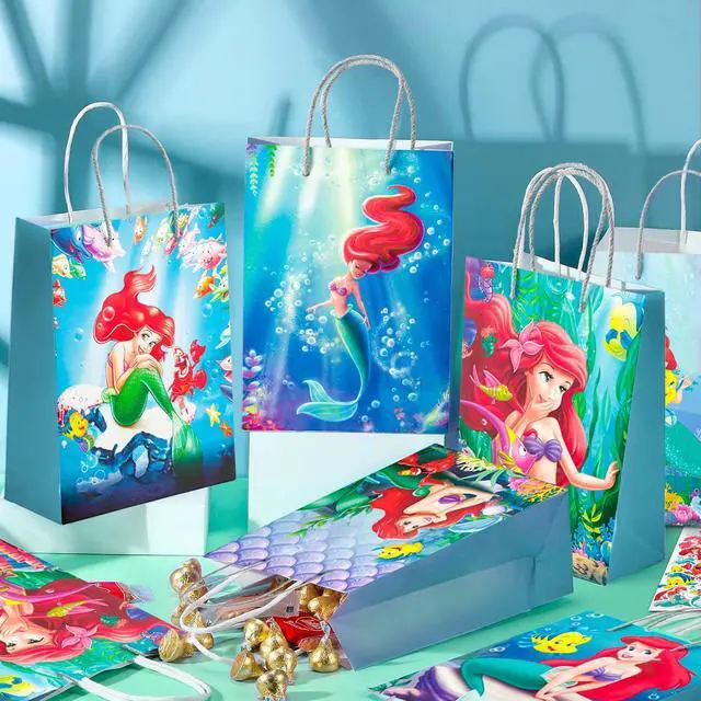 Alt view image 4 of 7 - Little Mermaid Party Favor Bags, Mermaid Party Bags Set Including 24pcs Mermaid Gift Bags, Little Mermaid Candy Bags & 50pcs Little Mermaid Stickers for Girls Kids Mermaid Party Decorations Supplies