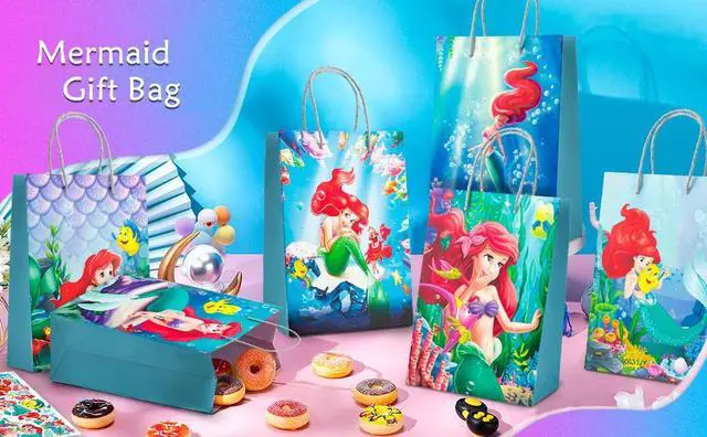 Alt view image 7 of 7 - Little Mermaid Party Favor Bags, Mermaid Party Bags Set Including 24pcs Mermaid Gift Bags, Little Mermaid Candy Bags & 50pcs Little Mermaid Stickers for Girls Kids Mermaid Party Decorations Supplies