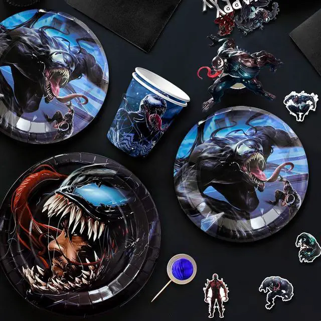 Alt view image 3 of 7 - Venom Birthday Party Decoration Supplies, 113 Pcs Venom Party Supplies including Venom Cake Decorations Balloons Banners Plates Napkins Cups and Other Venom Party Decorations for Girls and Boys