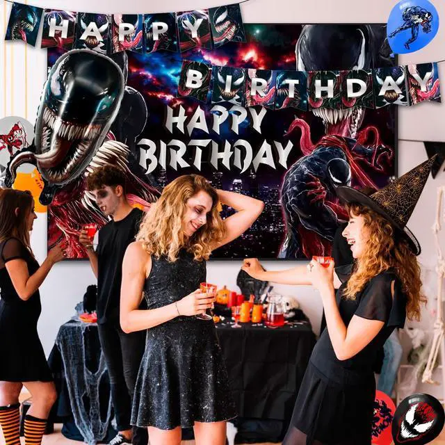 Alt view image 6 of 7 - Venom Birthday Party Decoration Supplies, 113 Pcs Venom Party Supplies including Venom Cake Decorations Balloons Banners Plates Napkins Cups and Other Venom Party Decorations for Girls and Boys
