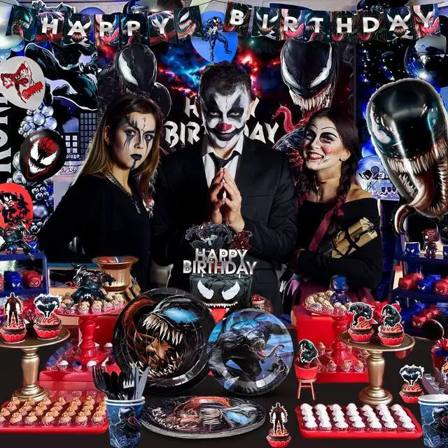 Alt view image 4 of 7 - Venom Birthday Party Decoration Supplies, 113 Pcs Venom Party Supplies including Venom Cake Decorations Balloons Banners Plates Napkins Cups and Other Venom Party Decorations for Girls and Boys