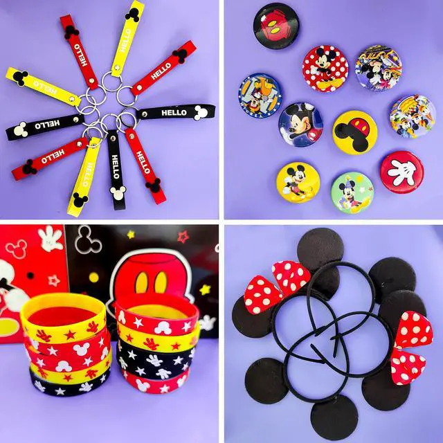 Alt view image 3 of 7 - Mouse Party Favors, All-in-One Mickey Party Favors Packs - Mouse Ears Headband & Cartoon Mouse Treat Box & Mickey Party Silicone Bracelet Keychains Button Pin etc Mickey Mouse Party Supplies for Kids