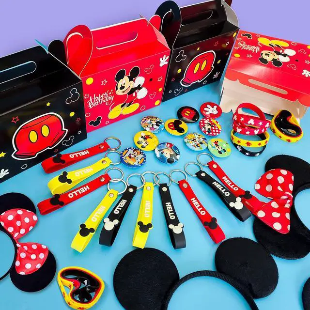 Alt view image 4 of 7 - Mouse Party Favors, All-in-One Mickey Party Favors Packs - Mouse Ears Headband & Cartoon Mouse Treat Box & Mickey Party Silicone Bracelet Keychains Button Pin etc Mickey Mouse Party Supplies for Kids