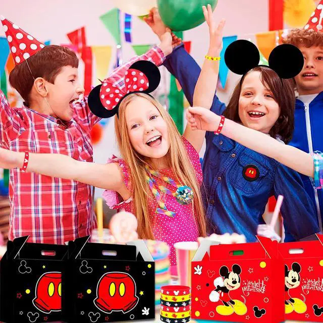 Alt view image 5 of 7 - Mouse Party Favors, All-in-One Mickey Party Favors Packs - Mouse Ears Headband & Cartoon Mouse Treat Box & Mickey Party Silicone Bracelet Keychains Button Pin etc Mickey Mouse Party Supplies for Kids