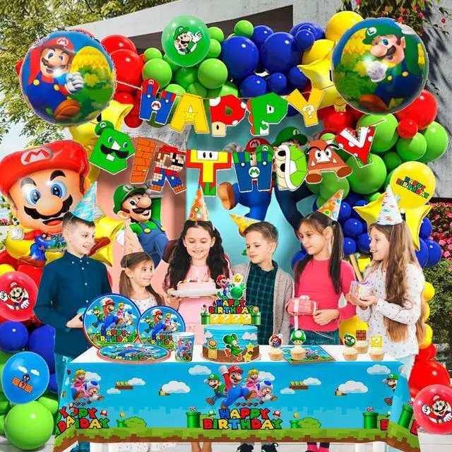 Alt view image 5 of 7 - Su-perr M-arioo Birthday Party Supplies,177pcs M-arioo Party Decorations&Tableware Set-M-arioo Party Plates Cups Napkins Table Cloth Balloons Backdrop Banner etc Su-perr M-arioo Birthday Decorations