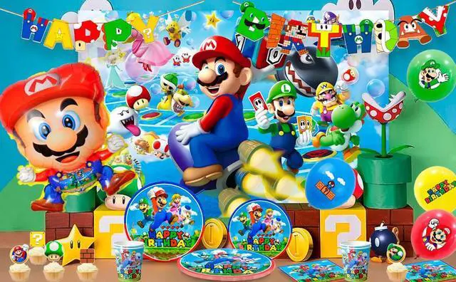 Alt view image 7 of 7 - Su-perr M-arioo Birthday Party Supplies,177pcs M-arioo Party Decorations&Tableware Set-M-arioo Party Plates Cups Napkins Table Cloth Balloons Backdrop Banner etc Su-perr M-arioo Birthday Decorations